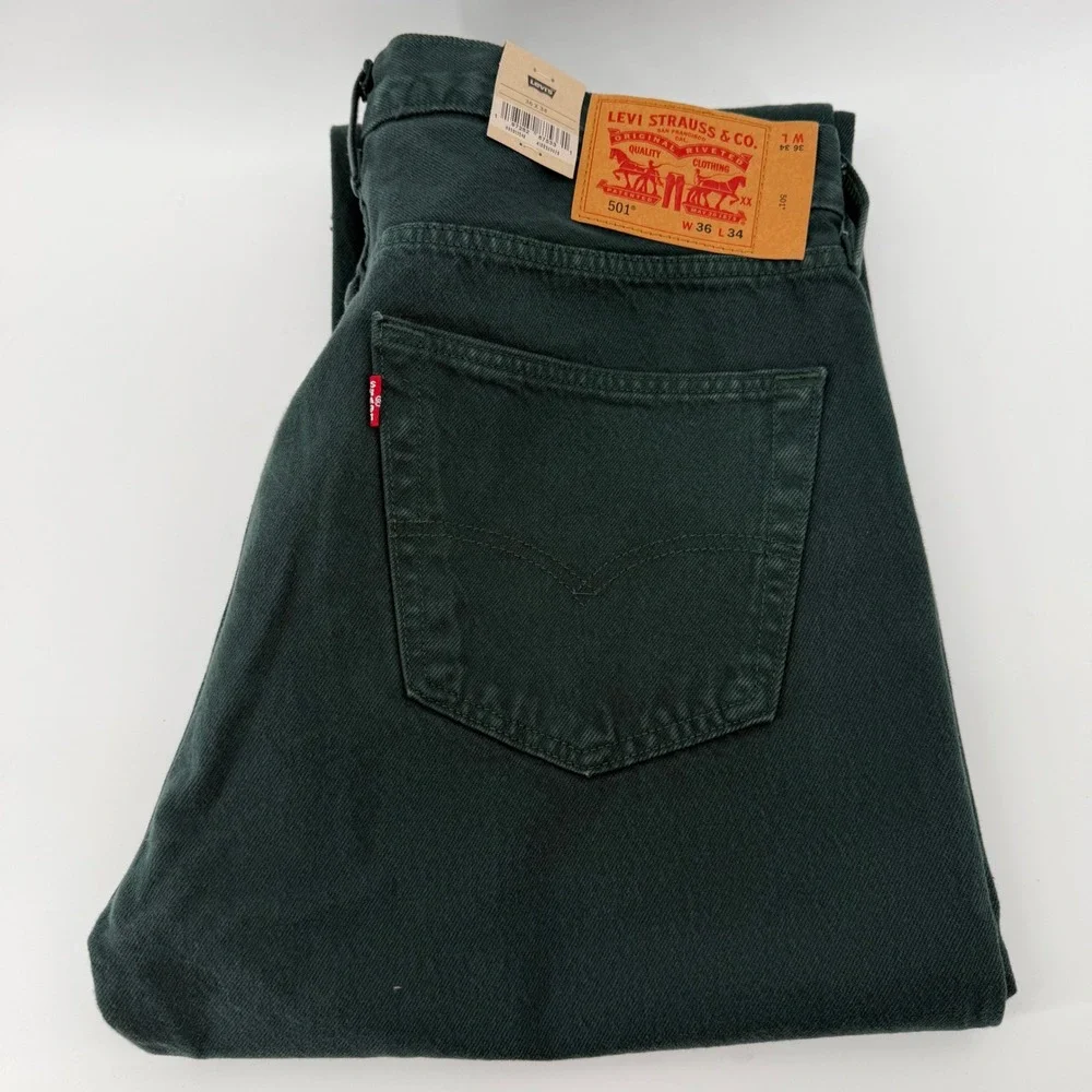 Levi's Jeans Mens 36x34 Hunter Green 501 Original Straight Leg Button Fly Cotton